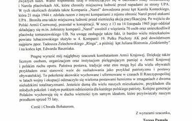 Okolicznościowy list Pani Poseł na Sejm RP Teresy Pamuły